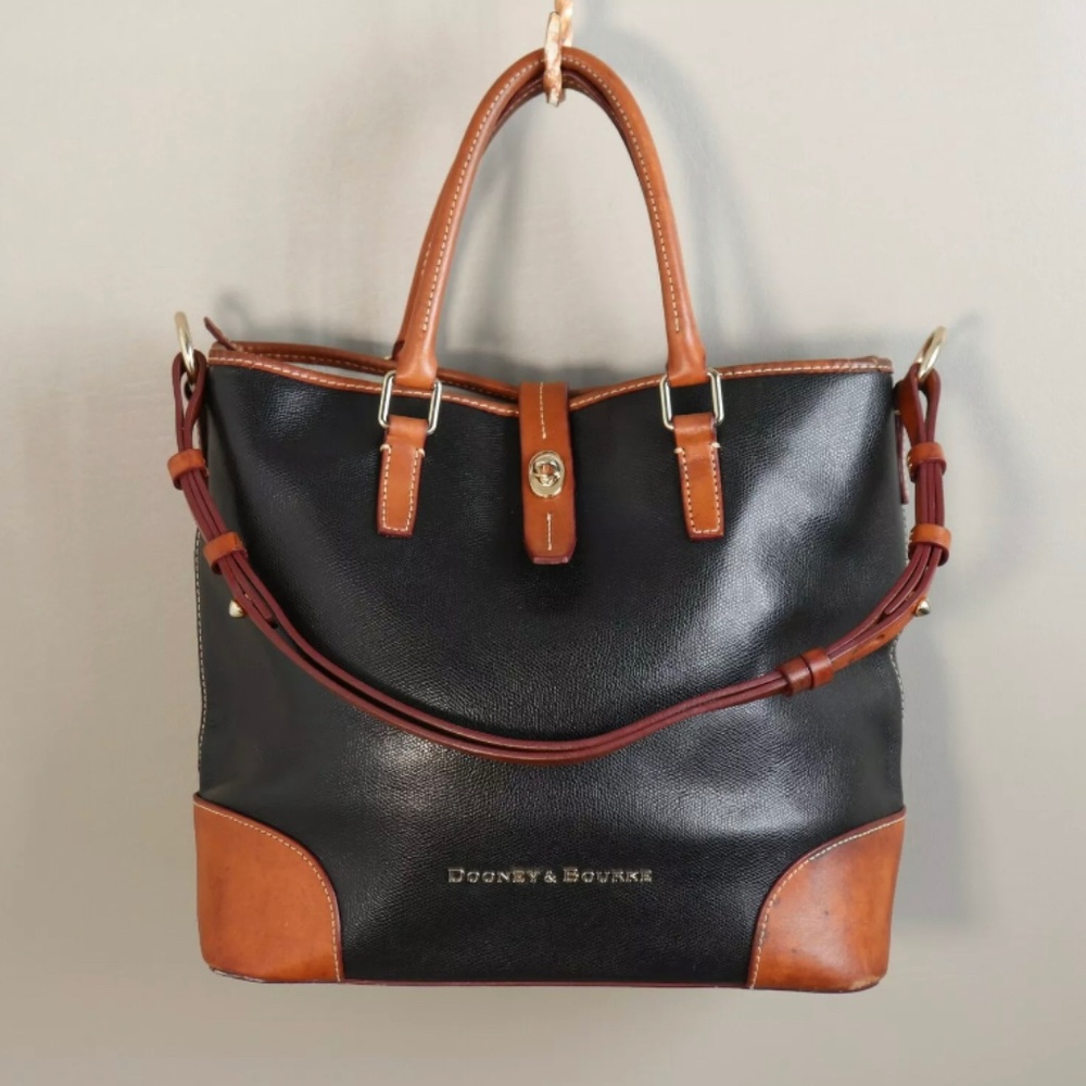 Dooney Bourke Handbag Shoulder Tote Black Tan Leather Bag Lining STAINS